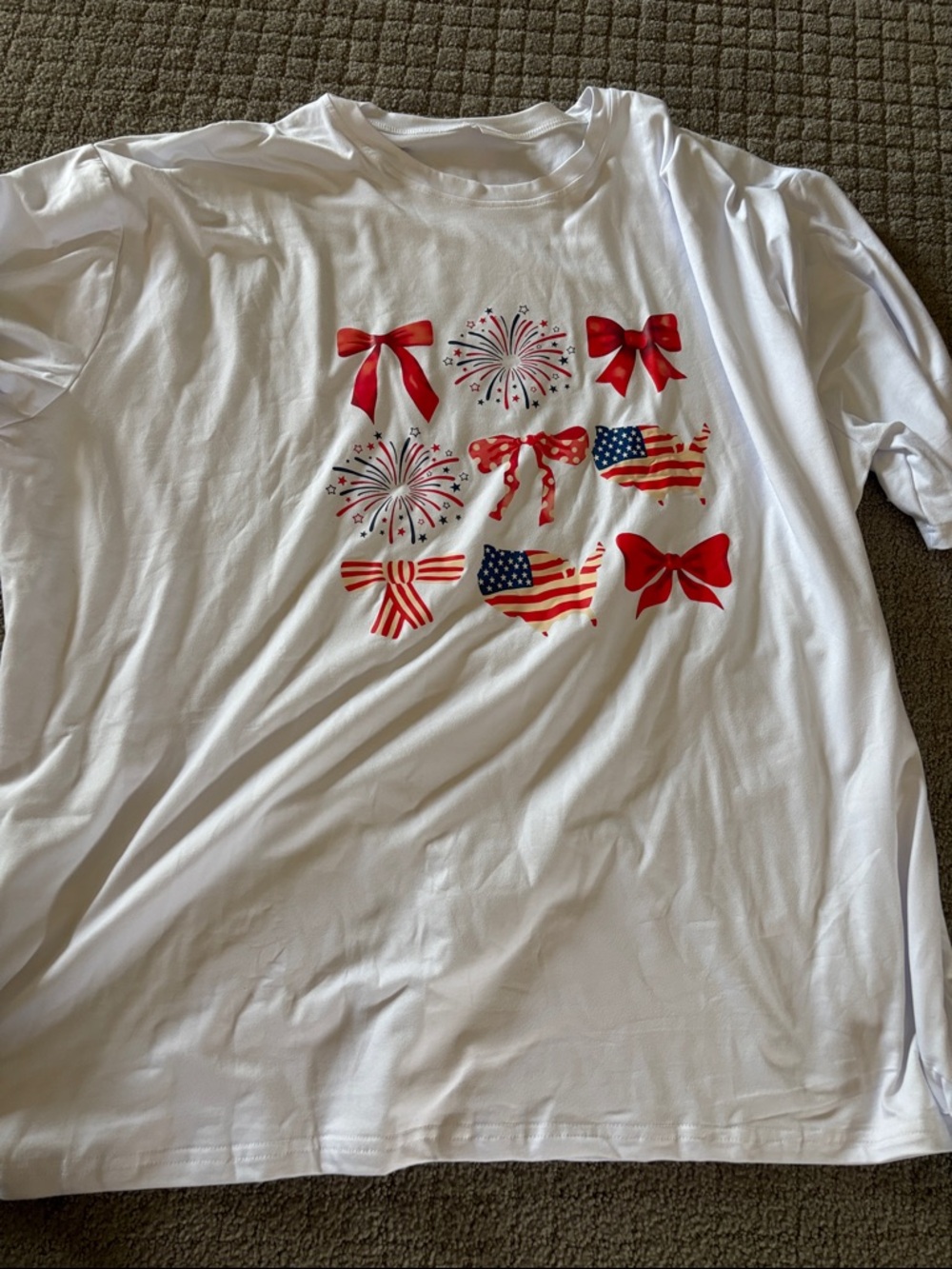 White Graphic Tee with Red Patriotic Bows